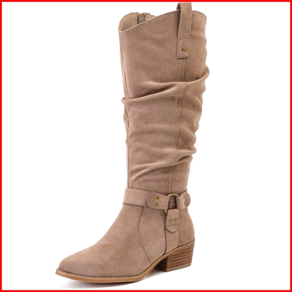 Extra Wide Calf Knee High Boots With Memory Foam Insole Block Heel